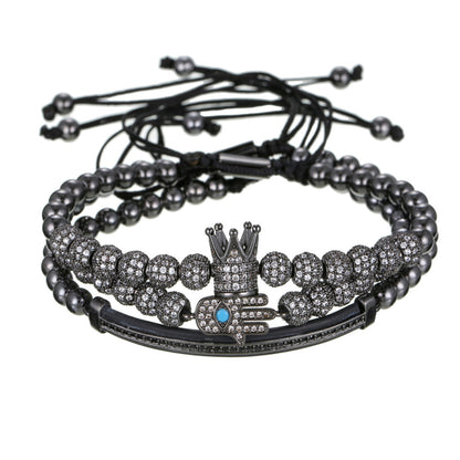 3pcs/set CZ Paved Hamsa Bracelets for Men Black Men Bracelets Charms Beads Beyond