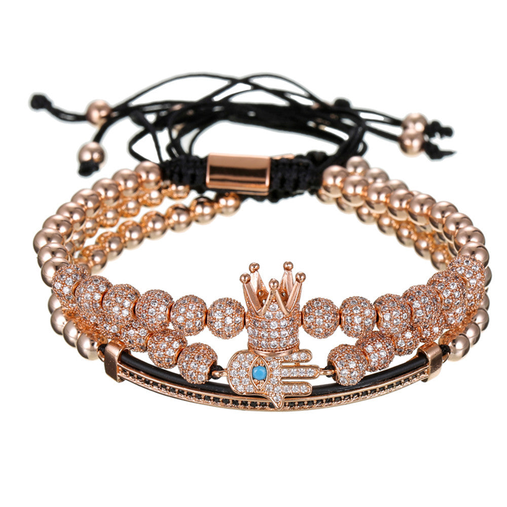 3pcs/set CZ Paved Hamsa Bracelets for Men Rose Gold Men Bracelets Charms Beads Beyond