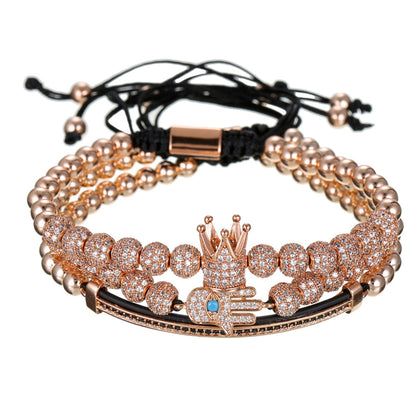 3pcs/set CZ Paved Hamsa Bracelets for Men Rose Gold Men Bracelets Charms Beads Beyond