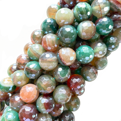 10, 12mm Electroplated Green Orange Banded Agate Stone Faceted Beads-Grade A Premium Quality Electroplated Beads 12mm Stone Beads New Beads Arrivals Premium Quality Agate Beads Charms Beads Beyond