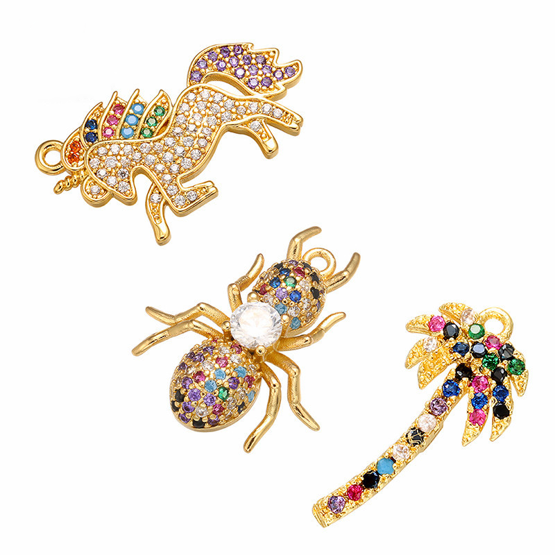 10pcs/lot CZ Paved Insect Horse Coconut Tree Charms Mix Models CZ Paved Charms Animals & Insects Charms Beads Beyond