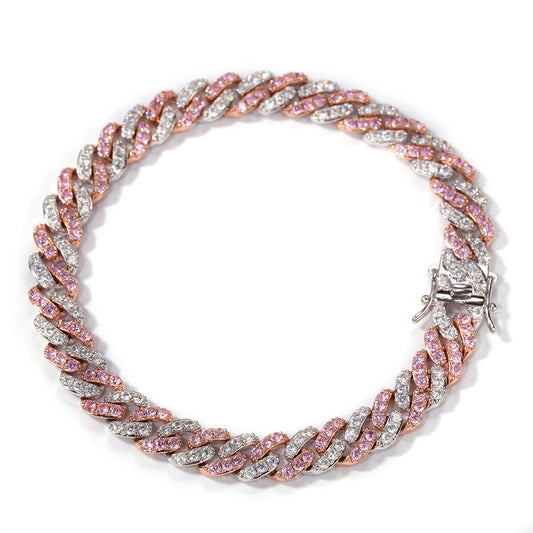 2pcs/lot 6-20 inch Clear & Pink CZ Paved Cuban Bracelets/Anklets/Necklaces 16inch-Necklace Cuban Chains Charms Beads Beyond