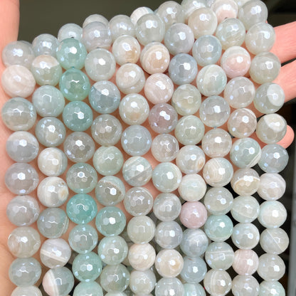 10, 12mm Electroplated Light Blue Banded Agate Stone Faceted Beads-Grade A Premium Quality Electroplated Beads 12mm Stone Beads New Beads Arrivals Premium Quality Agate Beads Charms Beads Beyond