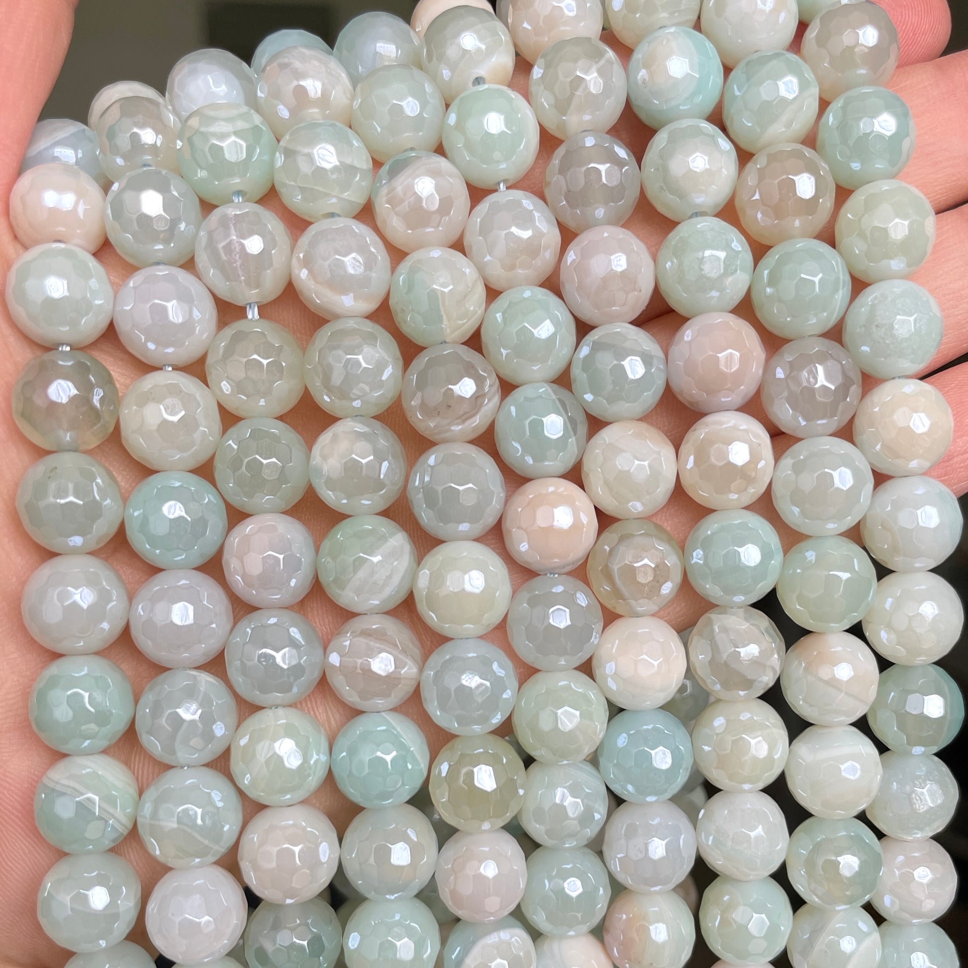 10, 12mm Electroplated Light Blue Banded Agate Stone Faceted Beads-Grade A Premium Quality Electroplated Beads 12mm Stone Beads New Beads Arrivals Premium Quality Agate Beads Charms Beads Beyond
