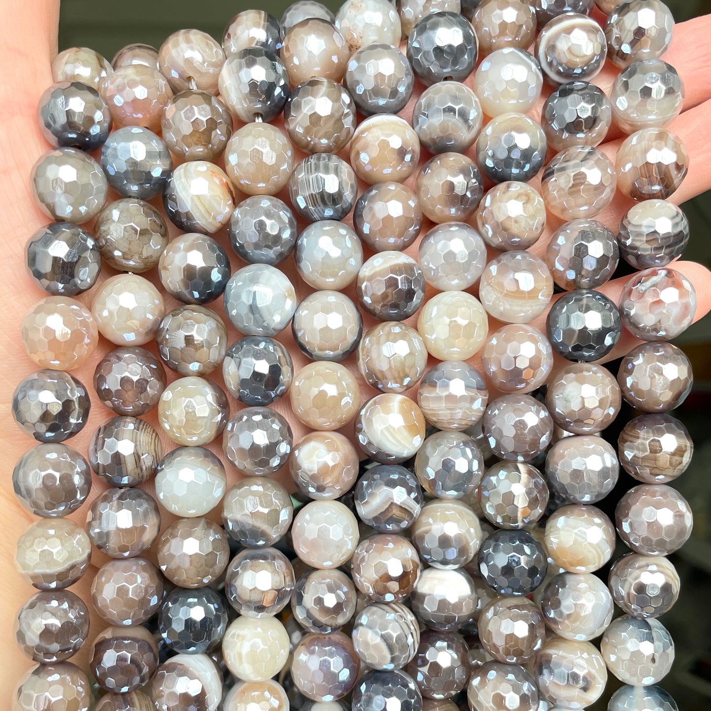 10, 12mm Electroplated Brown Banded Agate Stone Faceted Beads- Grade A Premium Quality Electroplated Beads 12mm Stone Beads New Beads Arrivals Premium Quality Agate Beads Charms Beads Beyond