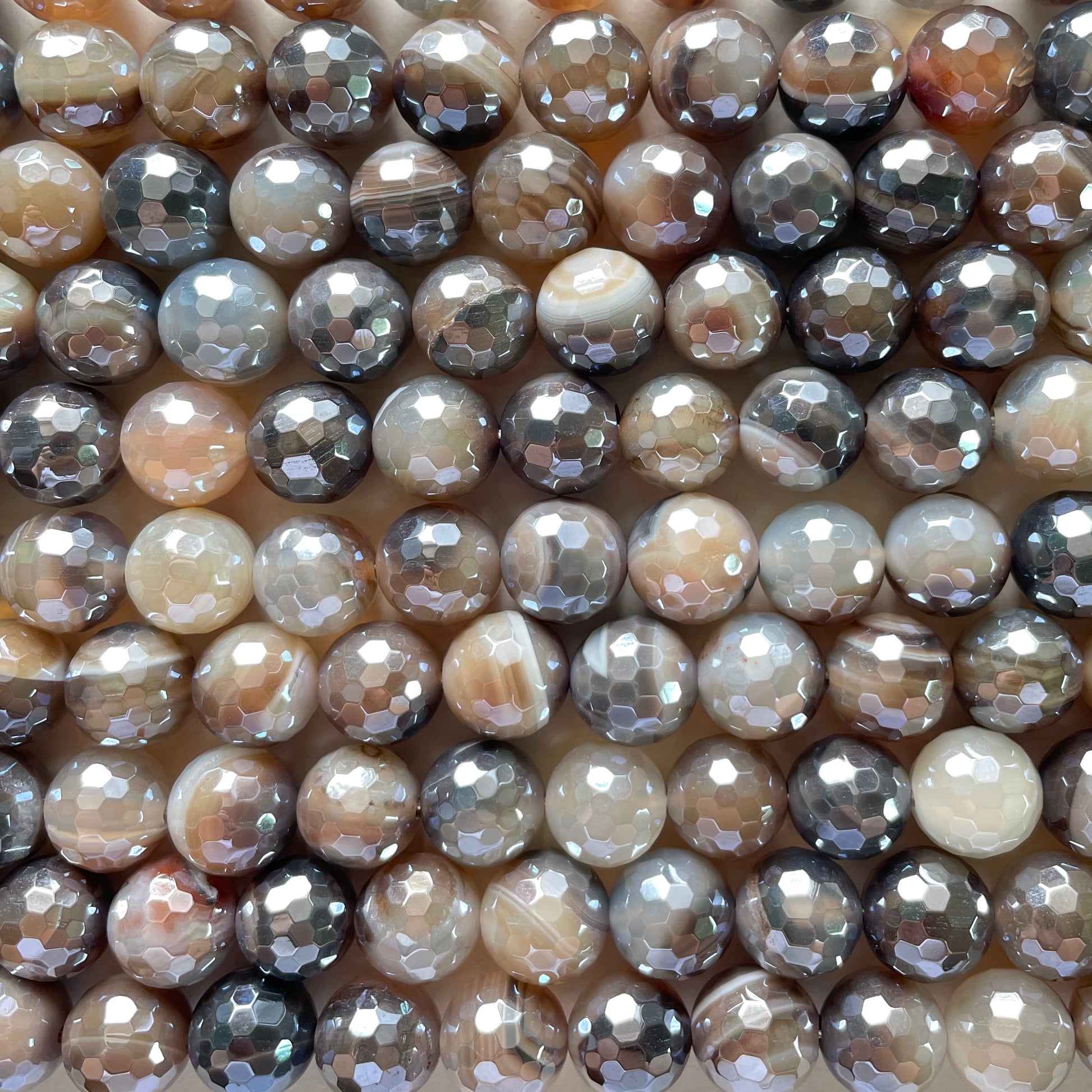 10, 12mm Electroplated Brown Banded Agate Stone Faceted Beads- Grade A Premium Quality Electroplated Beads 12mm Stone Beads New Beads Arrivals Premium Quality Agate Beads Charms Beads Beyond