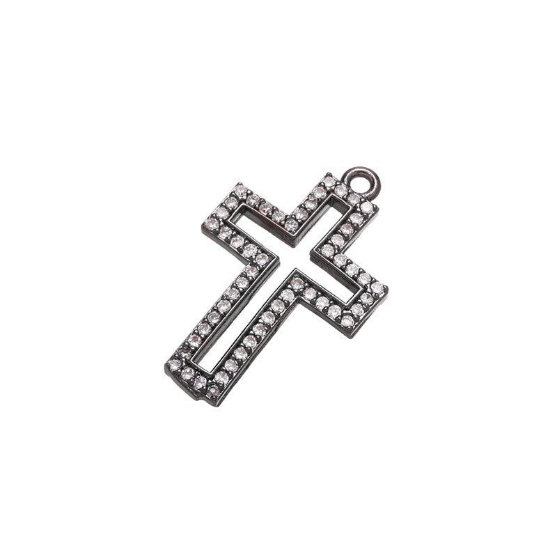 10pcs/lot CZ Paved Hollow Cross Charms Black CZ Paved Charms Crosses Charms Beads Beyond