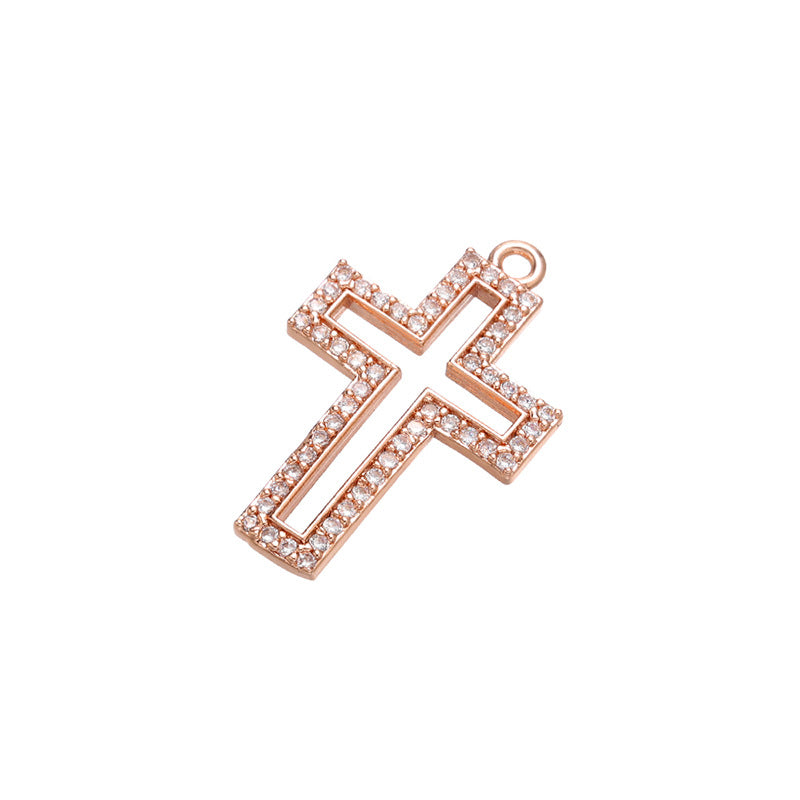 10pcs/lot CZ Paved Hollow Cross Charms Rose Gold CZ Paved Charms Crosses Charms Beads Beyond