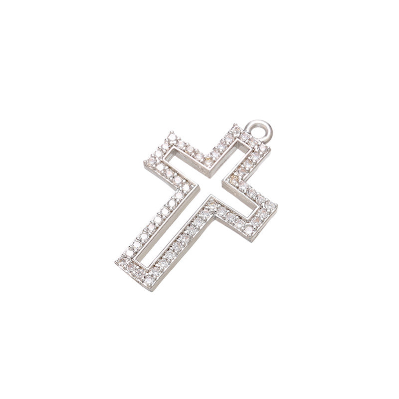 10pcs/lot CZ Paved Hollow Cross Charms Silver CZ Paved Charms Crosses Charms Beads Beyond