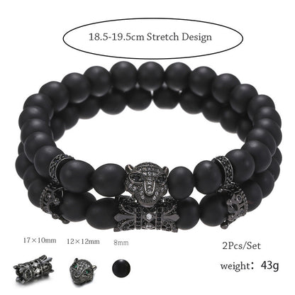 5 sets/lot CZ Paved Panther Spacers Black Matte Stone Bracelets Men Bracelets Charms Beads Beyond