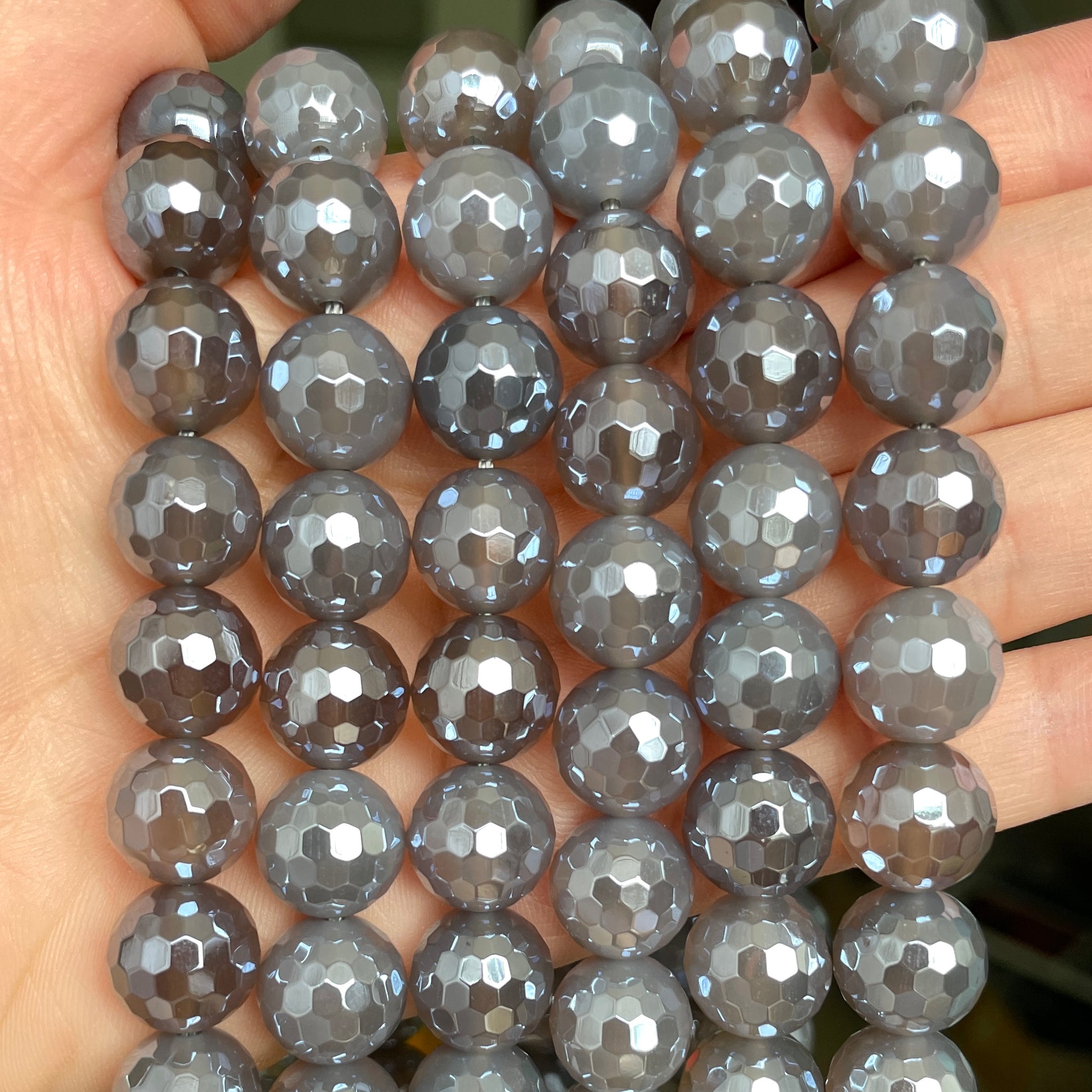10, 12mm Electroplated Gray Agate Stone Faceted Beads-Grade A Premium Quality Electroplated Beads 12mm Stone Beads New Beads Arrivals Premium Quality Agate Beads Charms Beads Beyond