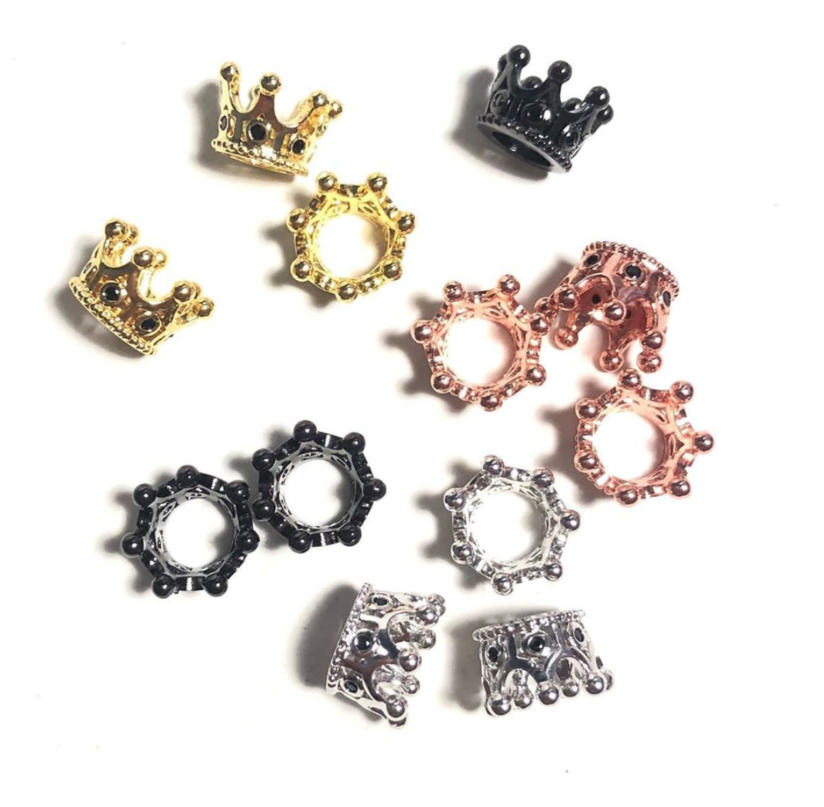 50pcs/lot 10*7mm CZ Paved Crown Spacers Black Crystal-Mix Color Wholesale Charms Beads Beyond