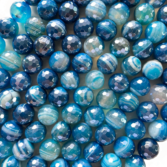 10, 12mm Electroplated Blue Banded Agate Stone Faceted Beads-Grade A Premium Quality Electroplated Beads 12mm Stone Beads New Beads Arrivals Premium Quality Agate Beads Charms Beads Beyond