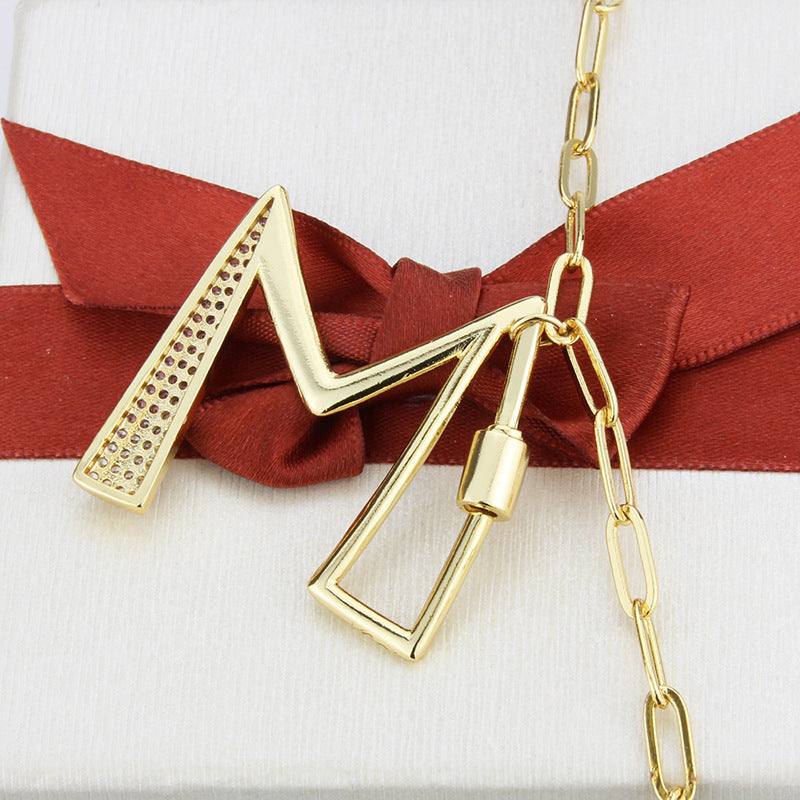12pcs/lot CZ Paved Initial Alphabet Link Chain Necklace-Gold Necklaces Charms Beads Beyond