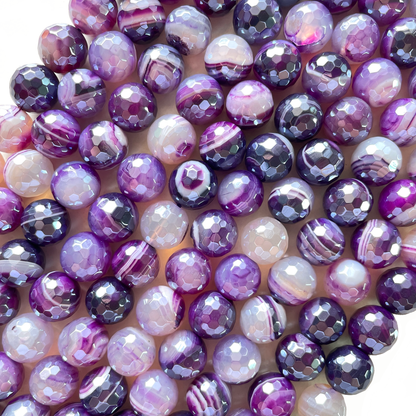 10, 12mm Electroplated Purple Banded Agate Stone Faceted Beads-Grade A Premium Quality Electroplated Beads 12mm Stone Beads New Beads Arrivals Premium Quality Agate Beads Charms Beads Beyond