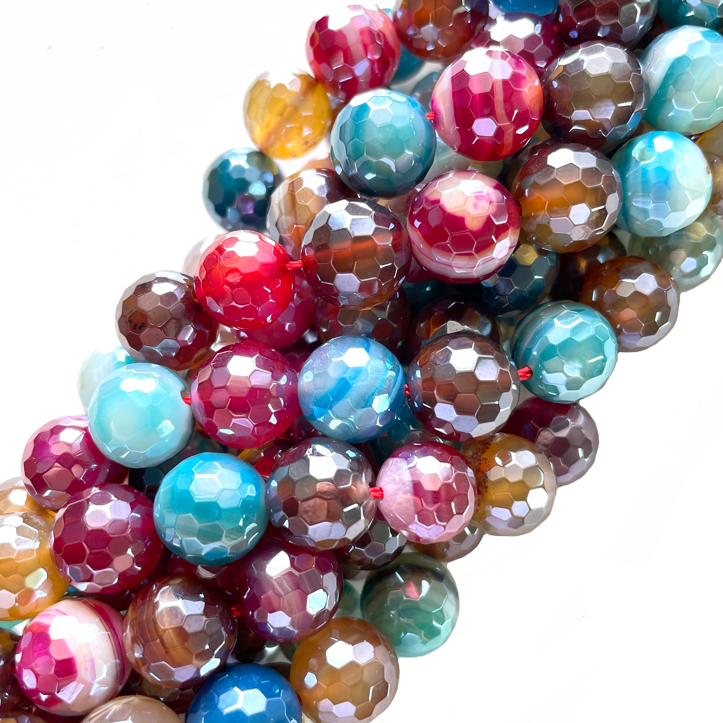 10, 12mm Electroplated Multicolor Banded Agate Stone Faceted Beads-Grade A Premium Quality Electroplated Beads 12mm Stone Beads New Beads Arrivals Premium Quality Agate Beads Charms Beads Beyond
