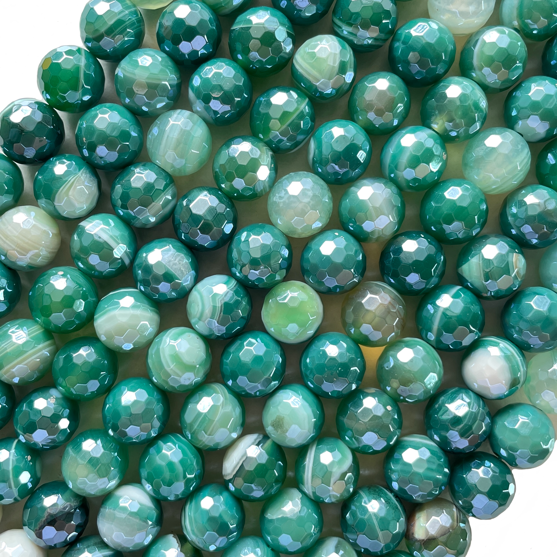 10, 12mm Electroplated Green Banded Agate Stone Faceted Beads-Grade A Premium Quality Electroplated Beads 12mm Stone Beads New Beads Arrivals Premium Quality Agate Beads Charms Beads Beyond