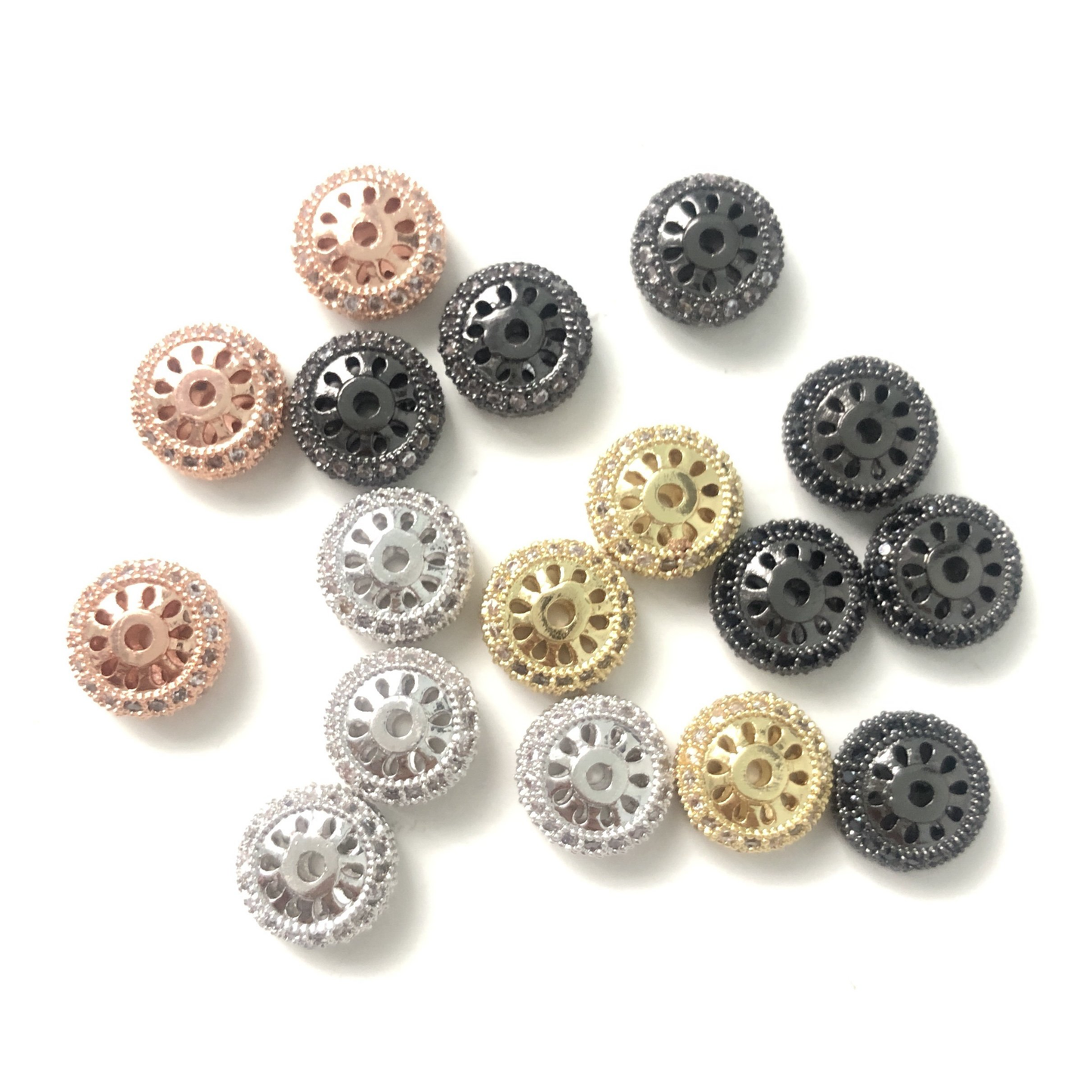 20pcs/lot 9.1*4.5mm CZ Paved Wheel Rondelle Spacers Mix Color CZ Paved Spacers Rondelle Beads Charms Beads Beyond