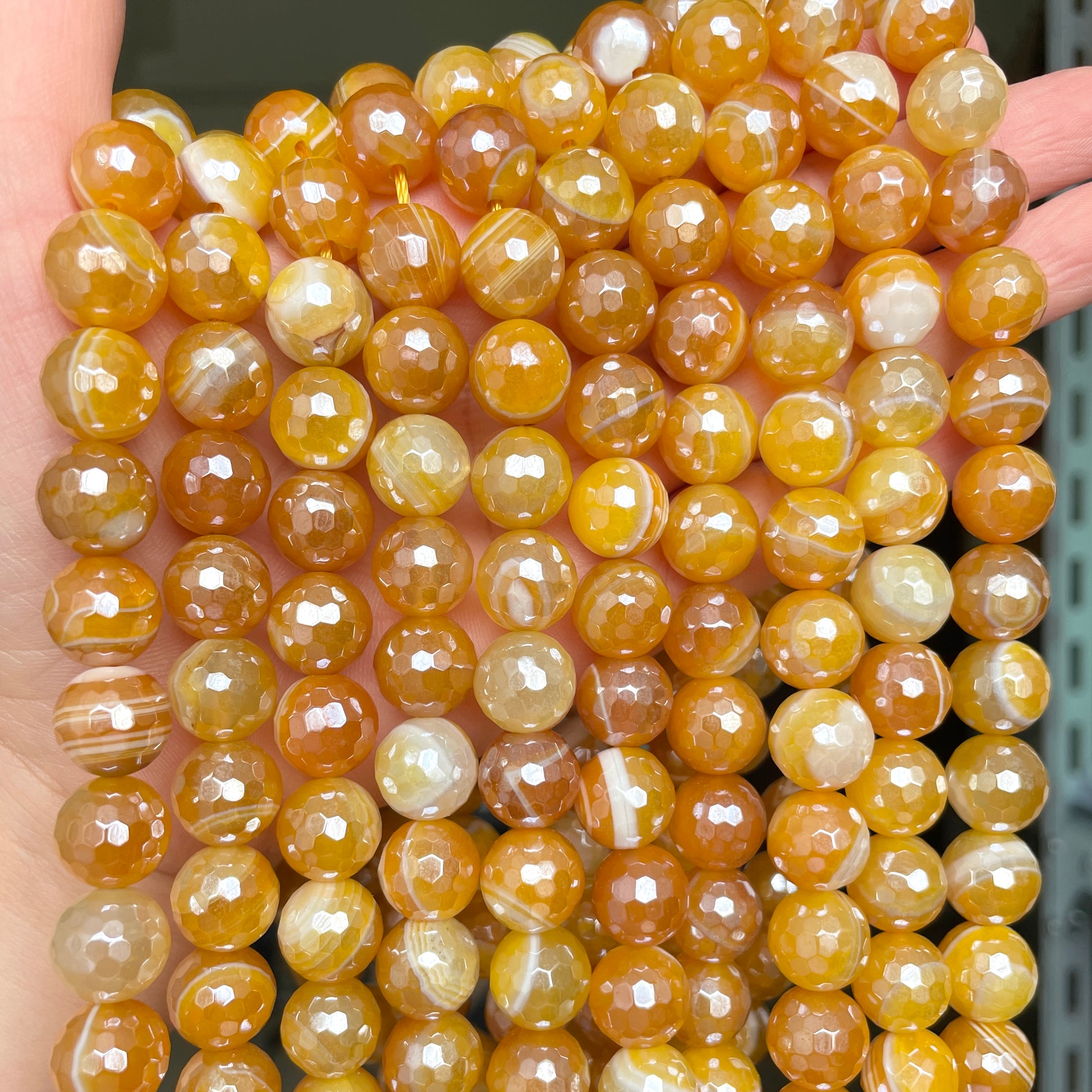 10, 12mm Electroplated Yellow Banded Agate Stone Faceted Beads-Premium  Quality, Stone Beads