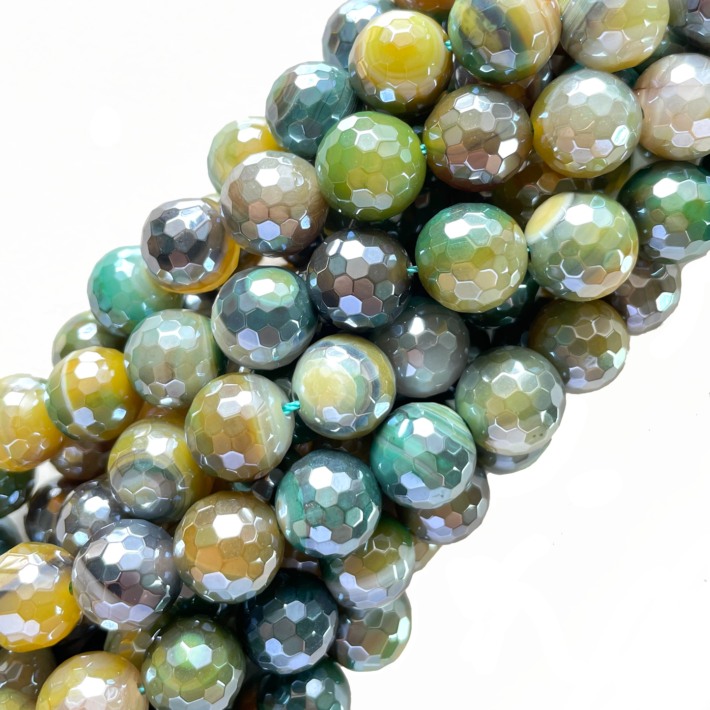 10, 12mm Electroplated Green Yellow Banded Agate Stone Faceted Beads-Grade A Premium Quality Electroplated Beads 12mm Stone Beads New Beads Arrivals Premium Quality Agate Beads Charms Beads Beyond