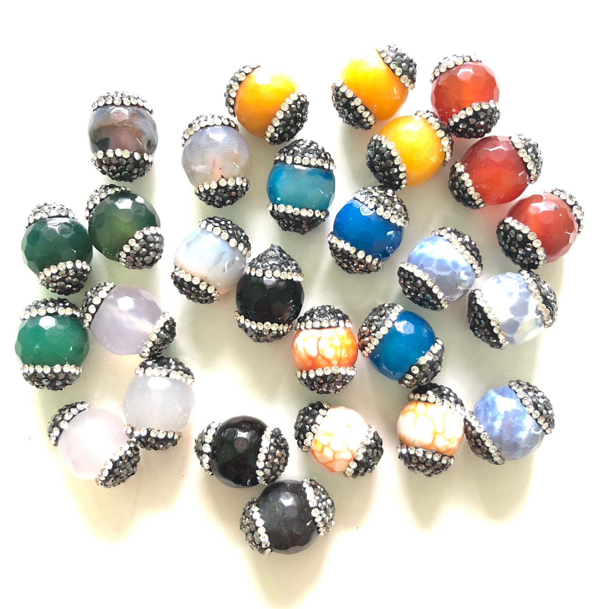 3pcs/lot 19*15mm Rhinestone Paved Faceted Agate Spacers Agate Spacers Focal Beads Charms Beads Beyond