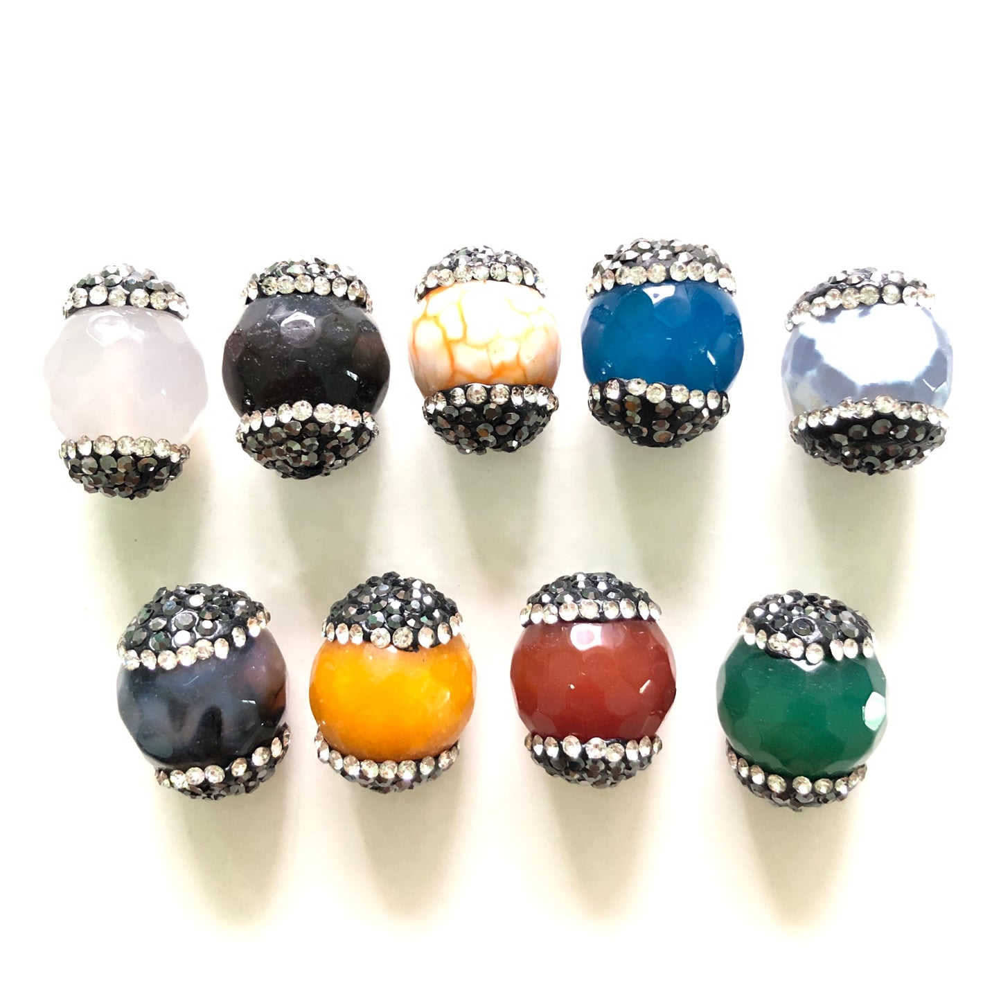 3pcs/lot 19*15mm Rhinestone Paved Faceted Agate Spacers Agate Spacers Focal Beads Charms Beads Beyond