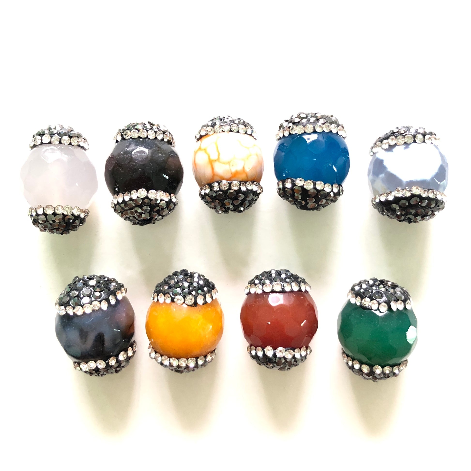 3pcs/lot 19*15mm Rhinestone Paved Faceted Agate Spacers Agate Spacers Focal Beads Charms Beads Beyond