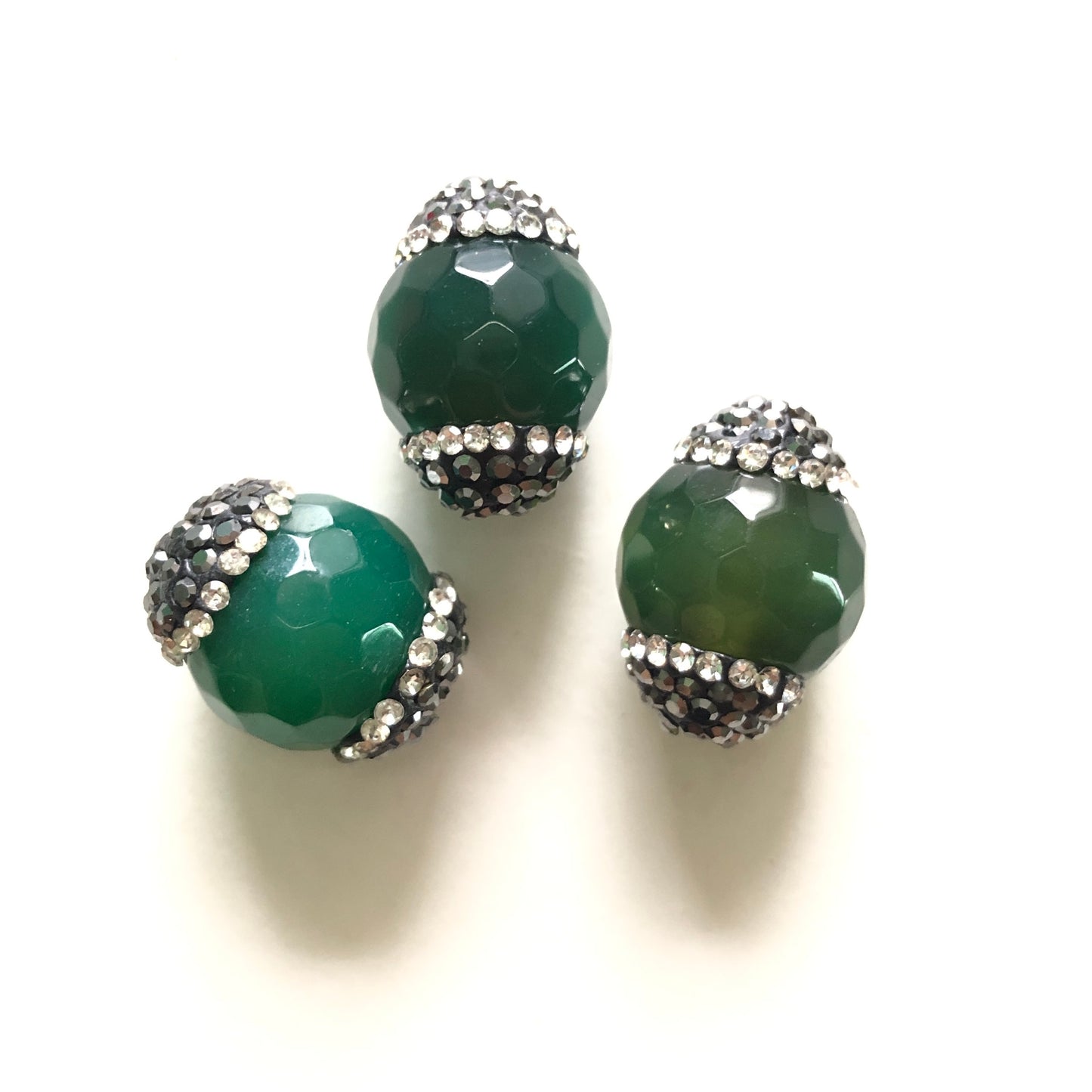 3pcs/lot 19*15mm Rhinestone Paved Faceted Agate Spacers Green Agate Spacers Focal Beads Charms Beads Beyond