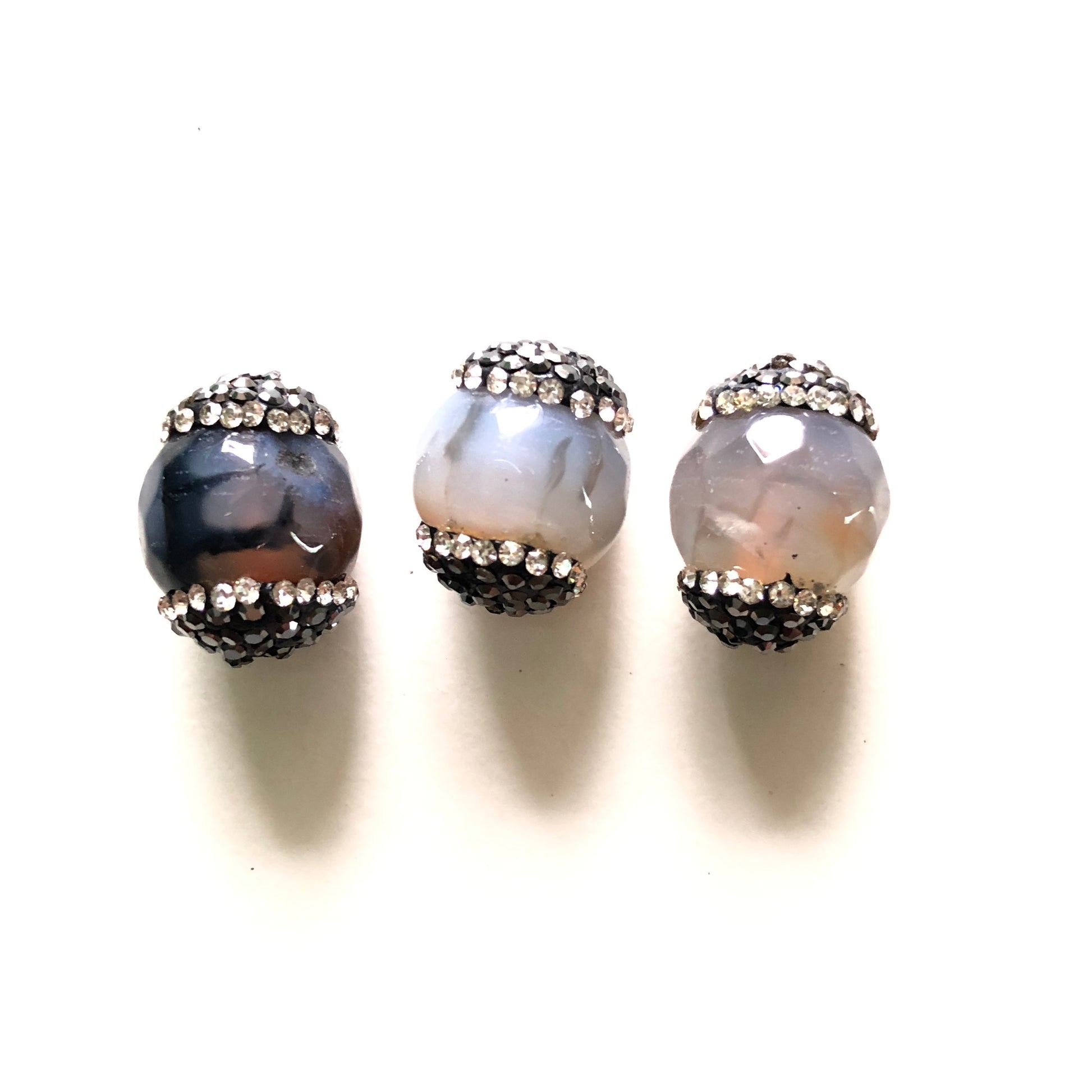 3pcs/lot 19*15mm Rhinestone Paved Faceted Agate Spacers Black&White Agate Spacers Focal Beads Charms Beads Beyond