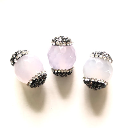 3pcs/lot 19*15mm Rhinestone Paved Faceted Agate Spacers White Agate Spacers Focal Beads Charms Beads Beyond