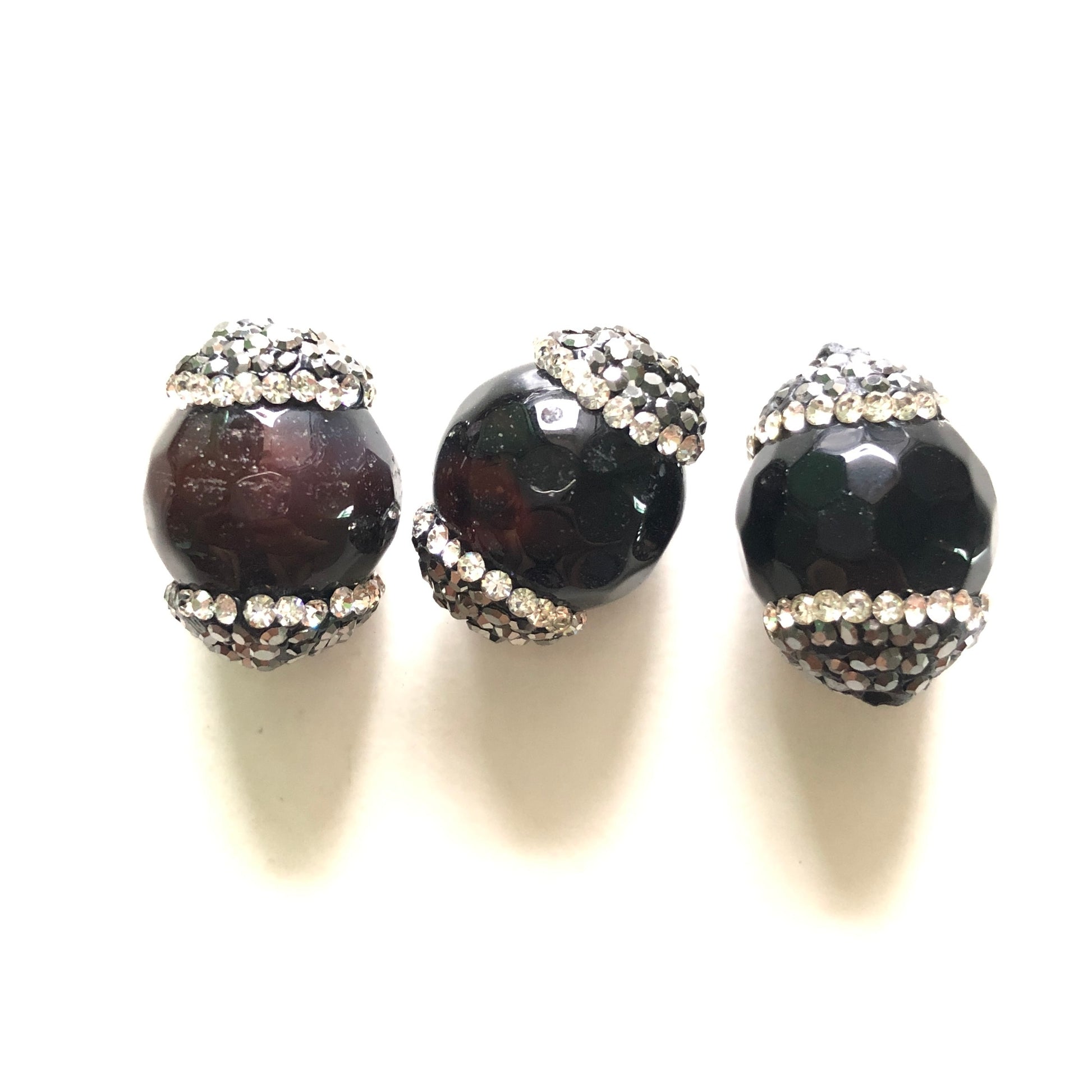 3pcs/lot 19*15mm Rhinestone Paved Faceted Agate Spacers Black Agate Spacers Focal Beads Charms Beads Beyond