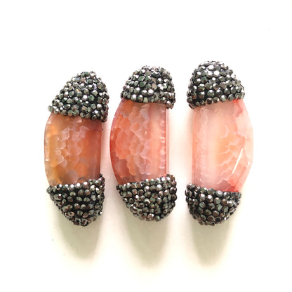 3pcs/lot 45*18mm Rhinestone Paved Agate Spacers Pink Agate Spacers Focal Beads Charms Beads Beyond