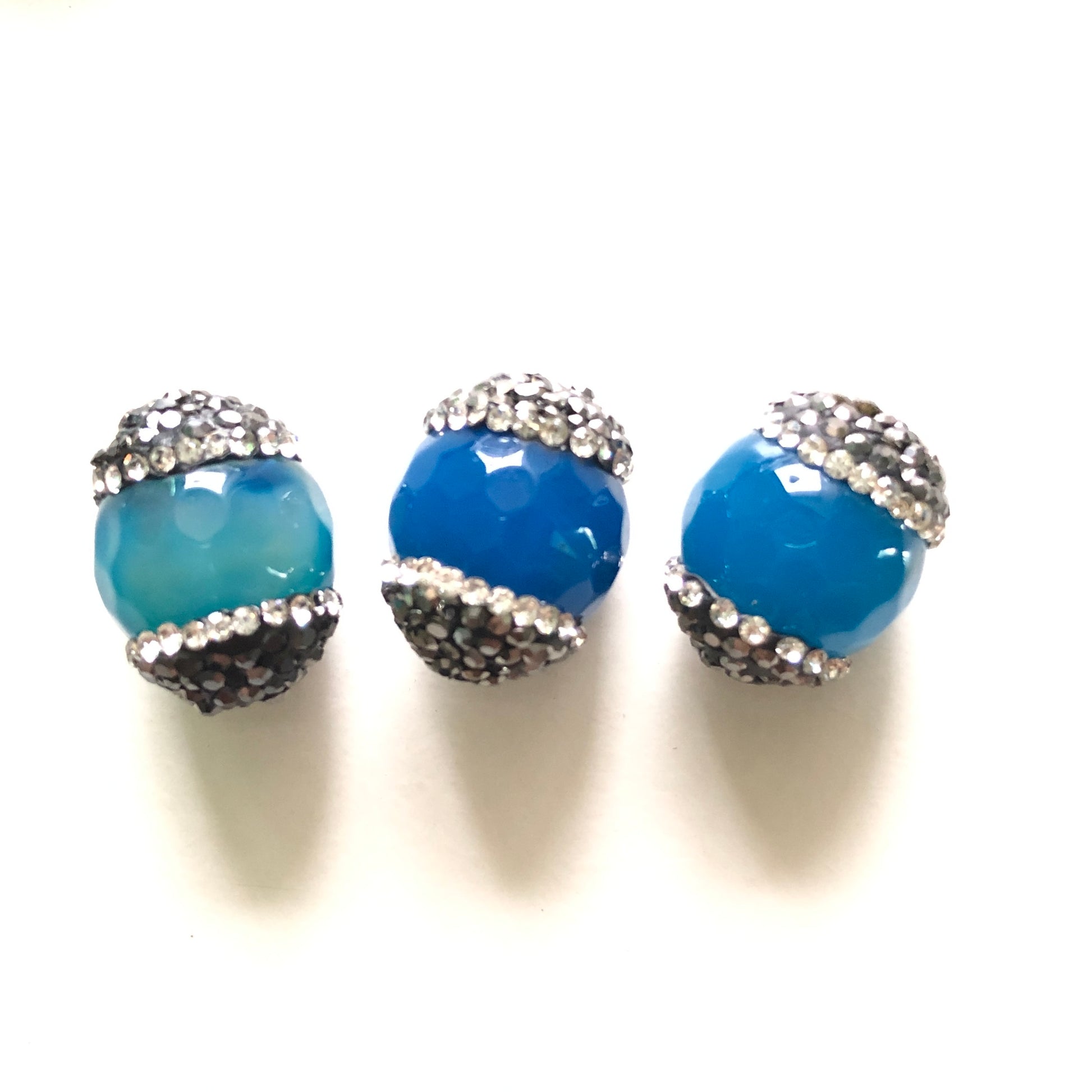 3pcs/lot 19*15mm Rhinestone Paved Faceted Agate Spacers Blue Agate Spacers Focal Beads Charms Beads Beyond