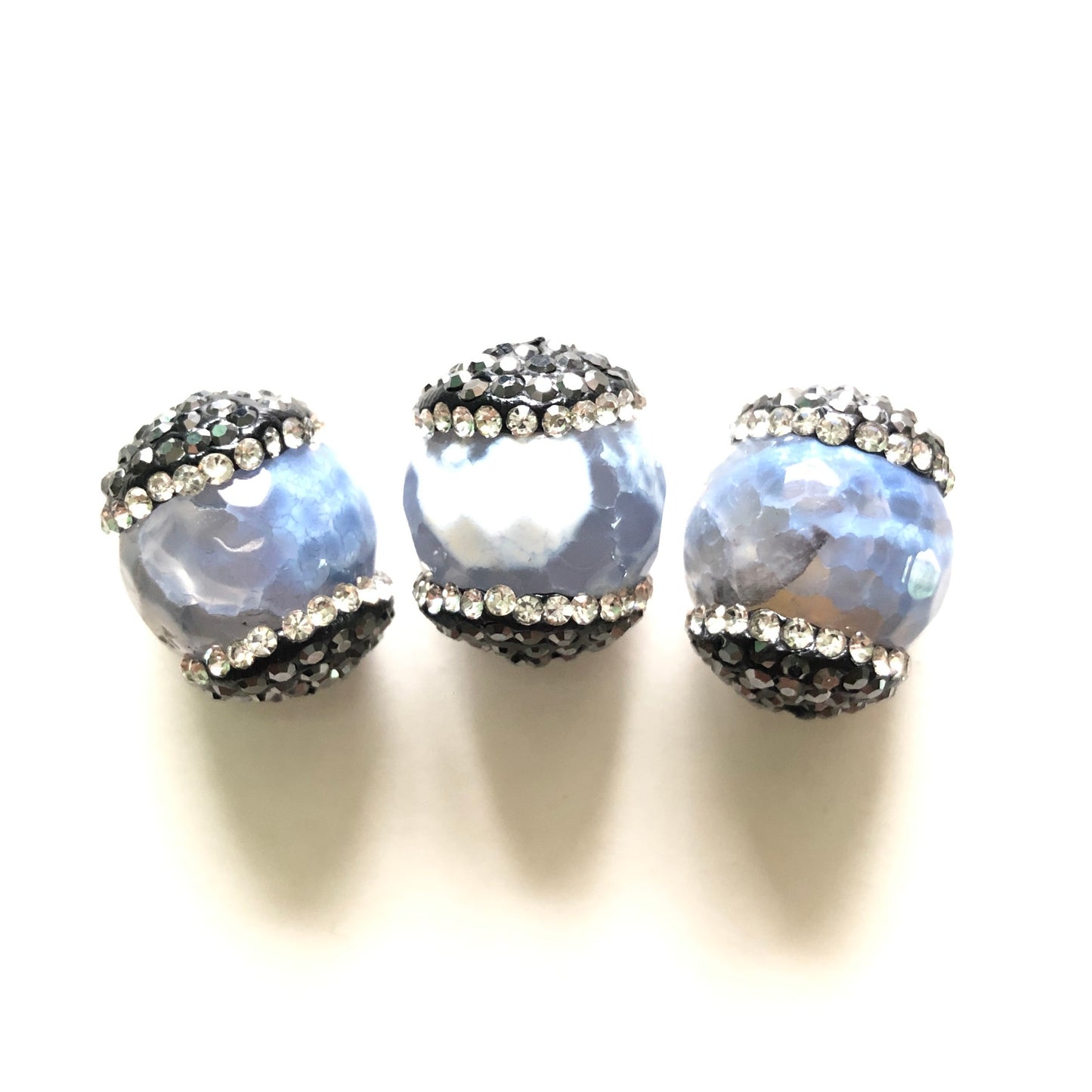 3pcs/lot 19*15mm Rhinestone Paved Faceted Agate Spacers Light Blue Agate Spacers Focal Beads Charms Beads Beyond