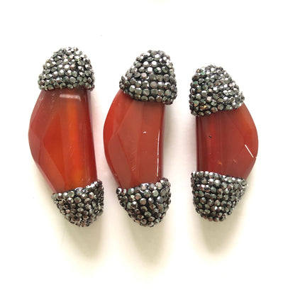 3pcs/lot 45*18mm Rhinestone Paved Agate Spacers Red Agate Spacers Focal Beads Charms Beads Beyond