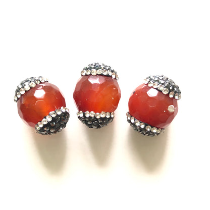 3pcs/lot 19*15mm Rhinestone Paved Faceted Agate Spacers Red Agate Spacers Focal Beads Charms Beads Beyond