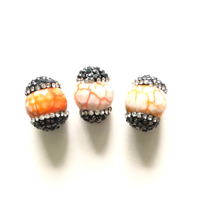 3pcs/lot 19*15mm Rhinestone Paved Faceted Agate Spacers Orange Agate Spacers Focal Beads Charms Beads Beyond