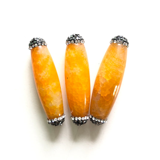 3pcs/lot 47*15mm Rhinestone Paved Orange Agate Spacers Agate Spacers Focal Beads Charms Beads Beyond