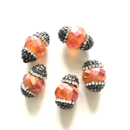 5pcs/lot 20*13mm Rhinestone Paved Faceted Crystal Spacers Orange Agate Spacers Focal Beads Charms Beads Beyond