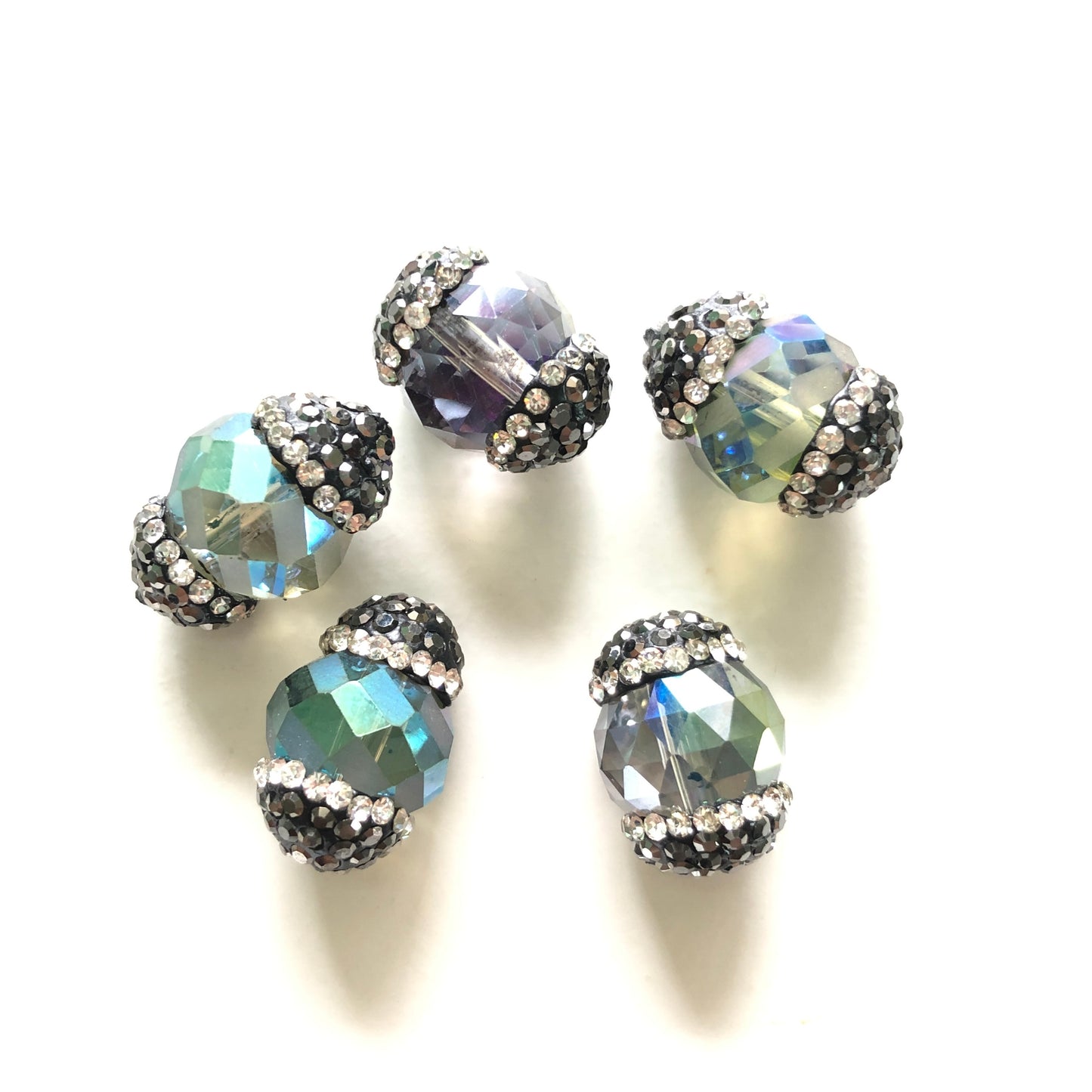 5pcs/lot 20*13mm Rhinestone Paved Faceted Crystal Spacers Green Agate Spacers Focal Beads Charms Beads Beyond