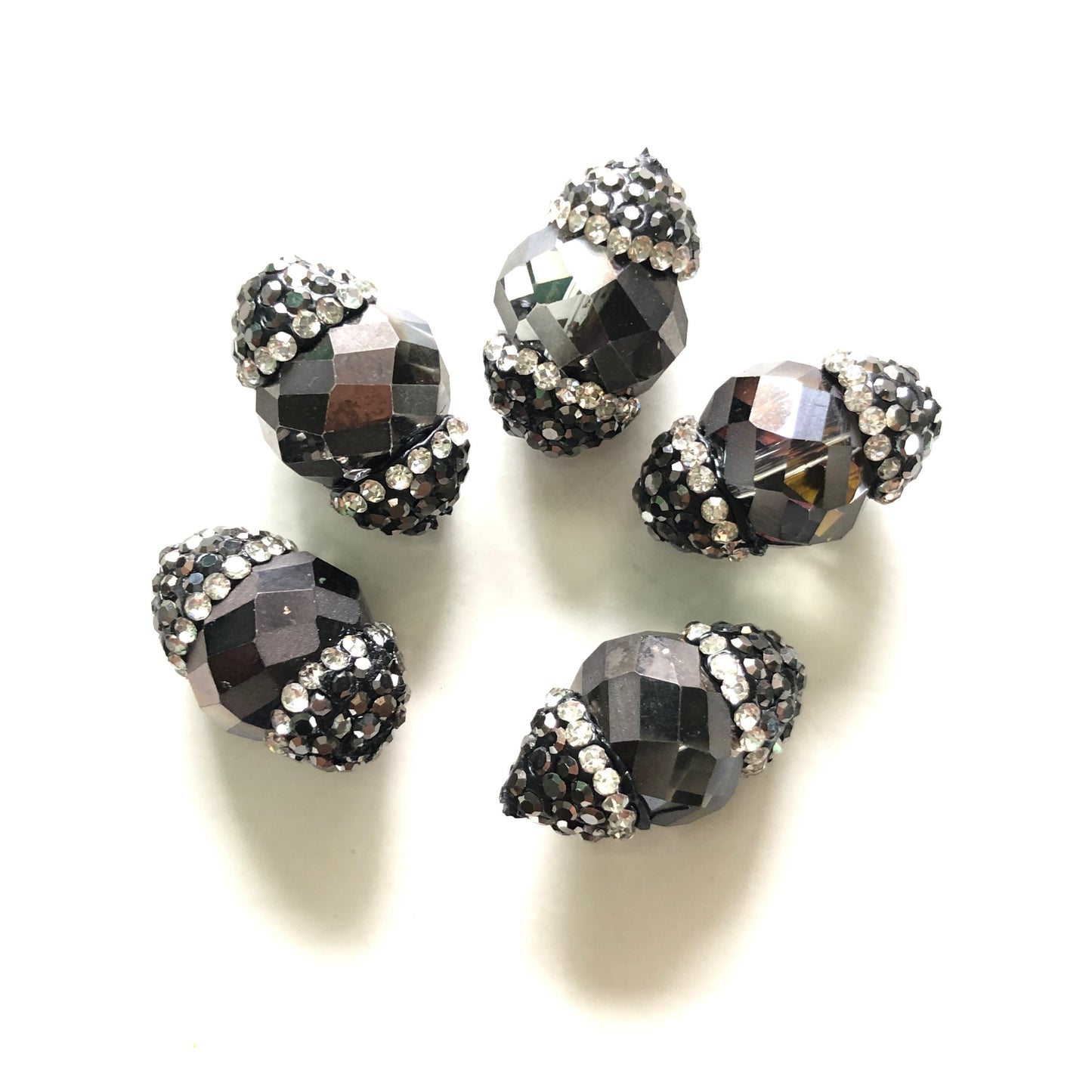 5pcs/lot 20*13mm Rhinestone Paved Faceted Crystal Spacers Black Agate Spacers Focal Beads Charms Beads Beyond