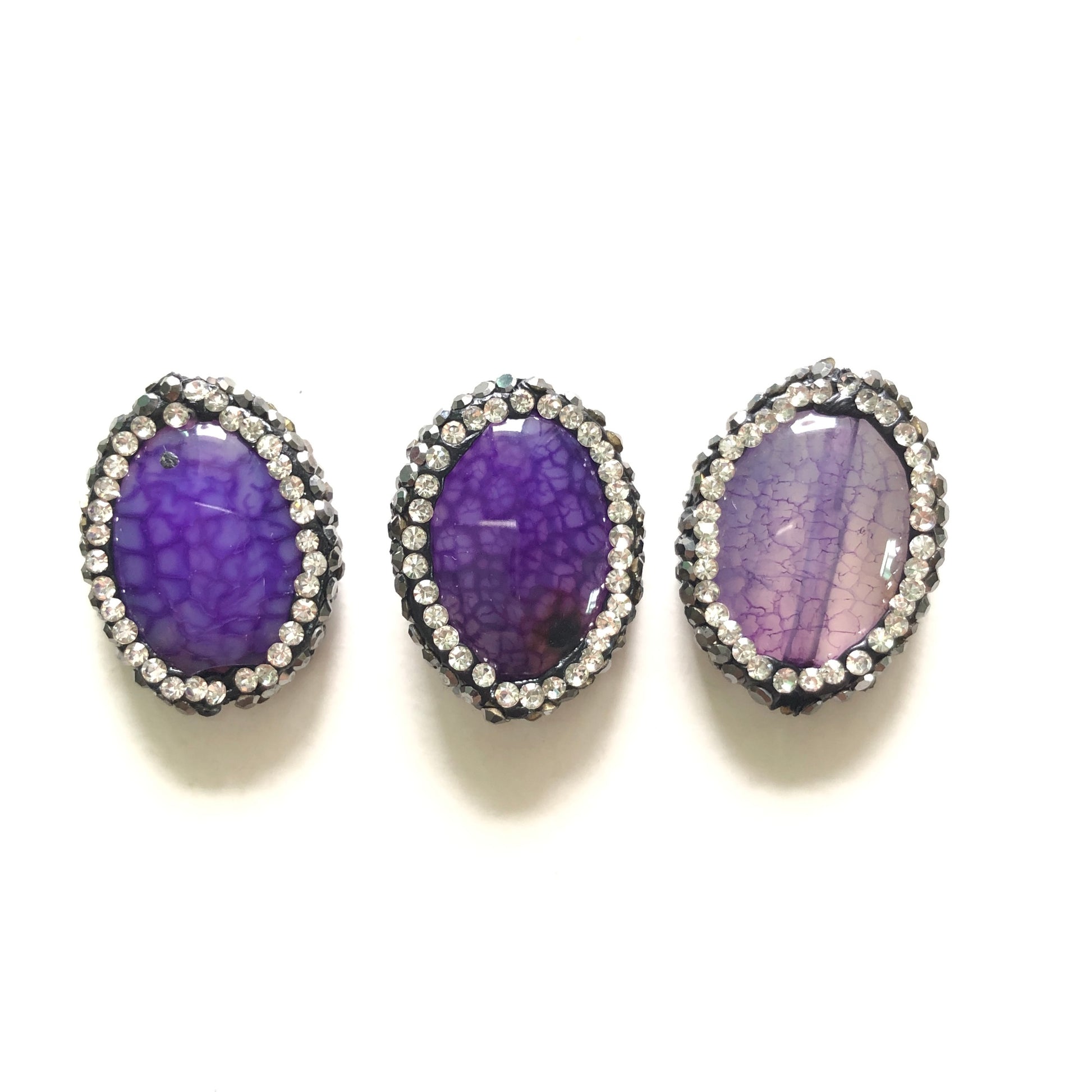 3pcs/lot 20*17mm Rhinestone Paved Oval Agate Spacers Purple Agate Spacers Focal Beads Charms Beads Beyond