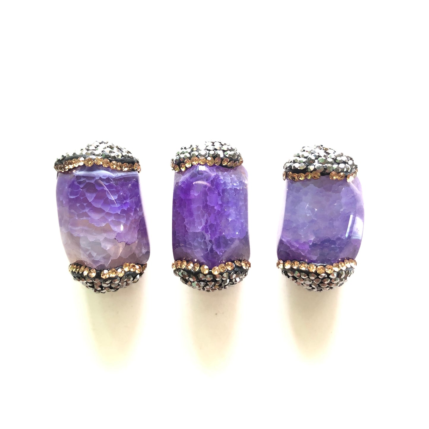 3pcs/lot 26*16mm Rhinestone Paved Agate Spacers-Purple Agate Spacers Focal Beads Charms Beads Beyond