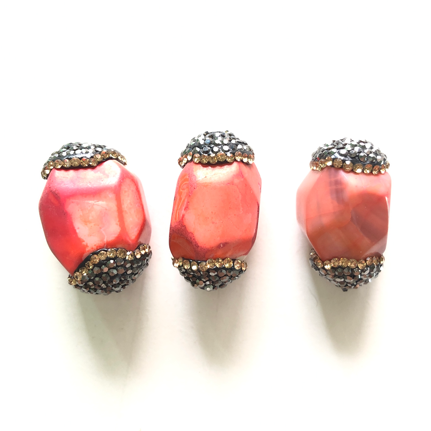 3pcs/lot 26*16mm Rhinestone Paved Agate Spacers-Pink Agate Spacers Focal Beads Charms Beads Beyond