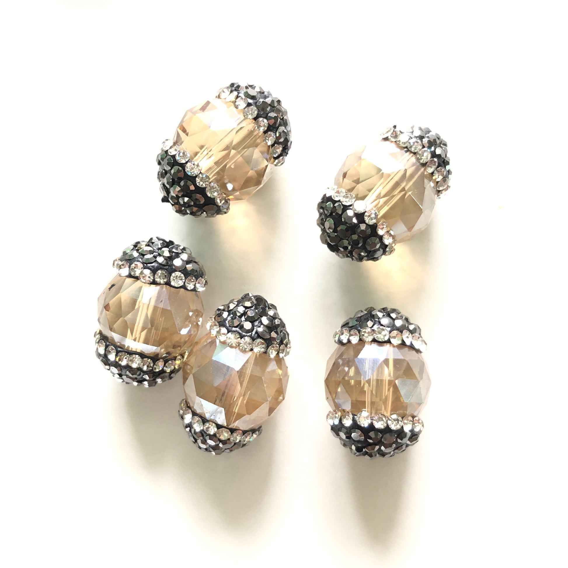 5pcs/lot 20*13mm Rhinestone Paved Faceted Crystal Spacers Champagne Agate Spacers Focal Beads Charms Beads Beyond