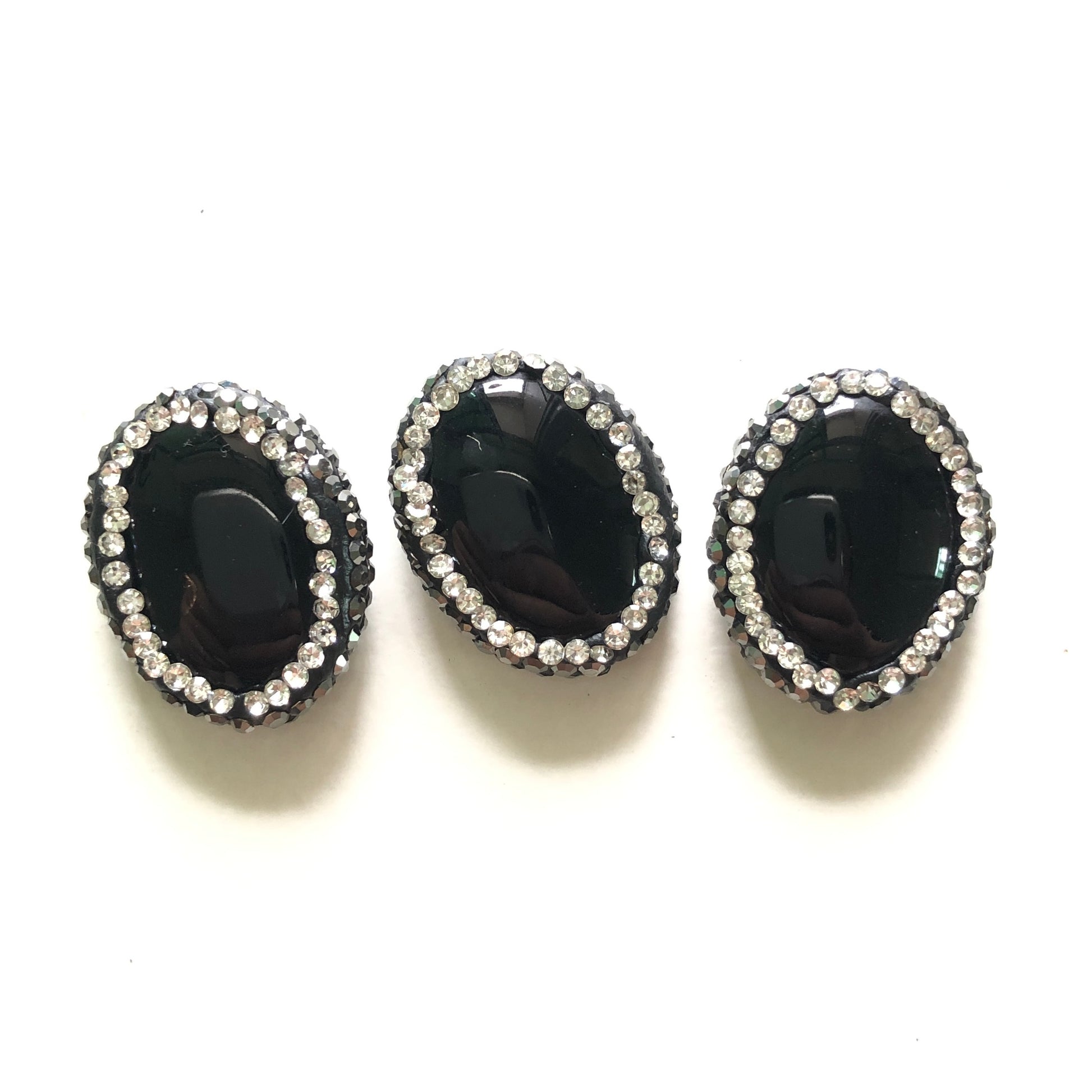 3pcs/lot 20*17mm Rhinestone Paved Oval Agate Spacers Black Agate Spacers Focal Beads Charms Beads Beyond