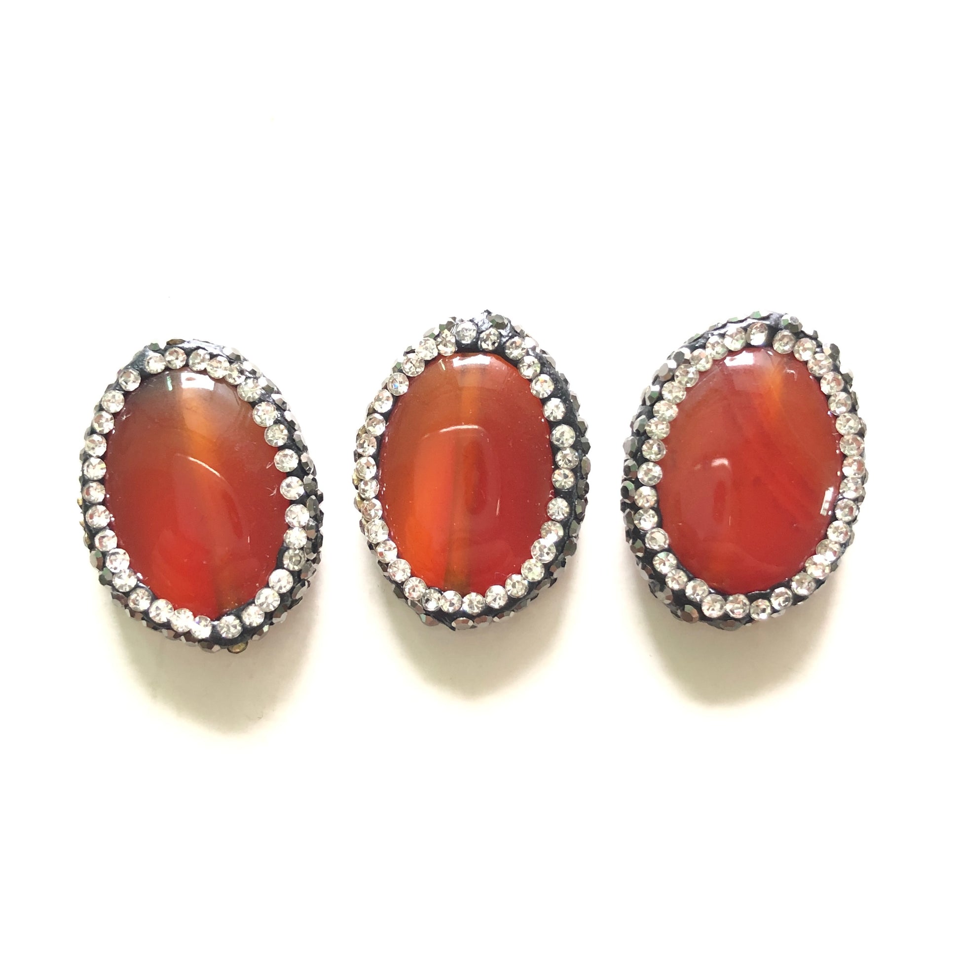 3pcs/lot 20*17mm Rhinestone Paved Oval Agate Spacers Orange Agate Spacers Focal Beads Charms Beads Beyond