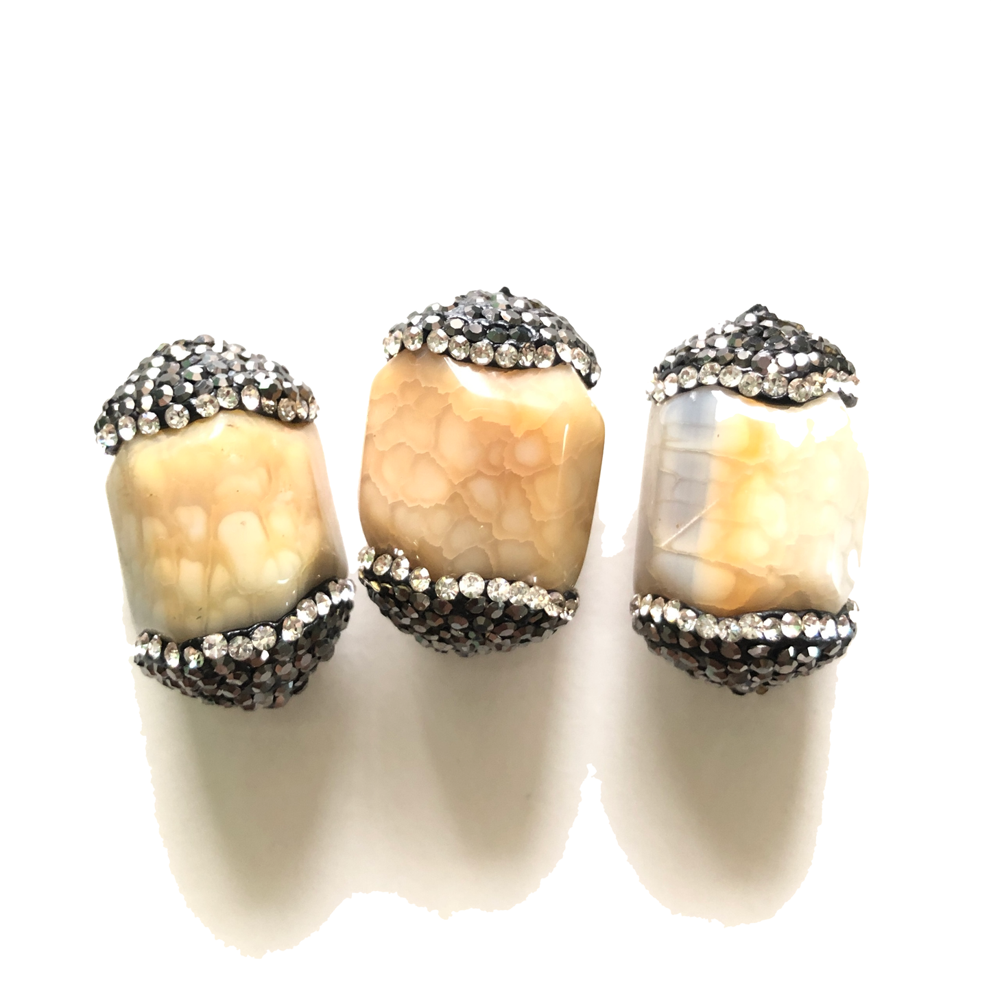 3pcs/lot 26*16mm Rhinestone Paved Agate Spacers-Light Yellow Agate Spacers Focal Beads Charms Beads Beyond