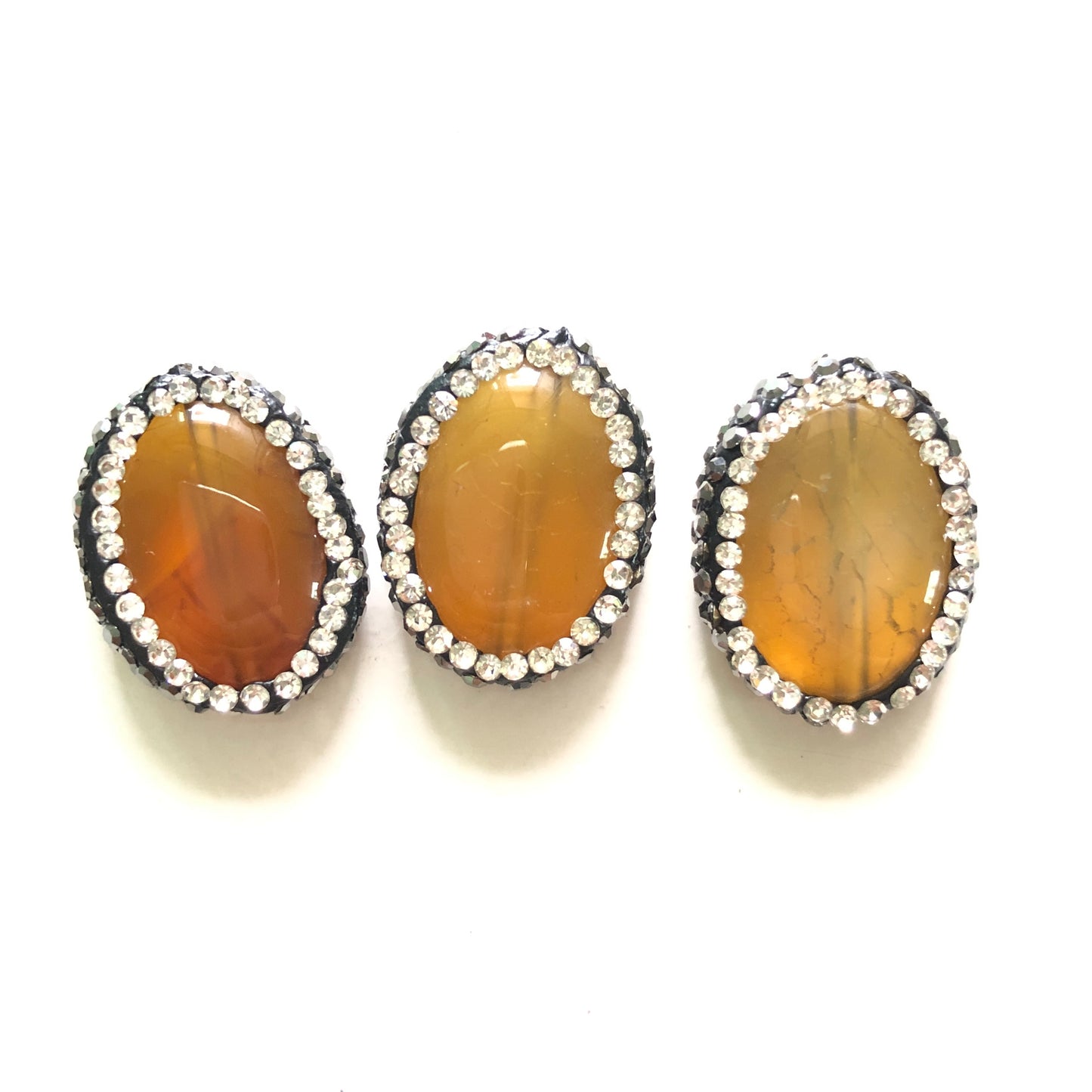 3pcs/lot 20*17mm Rhinestone Paved Oval Agate Spacers Yellow Agate Spacers Focal Beads Charms Beads Beyond