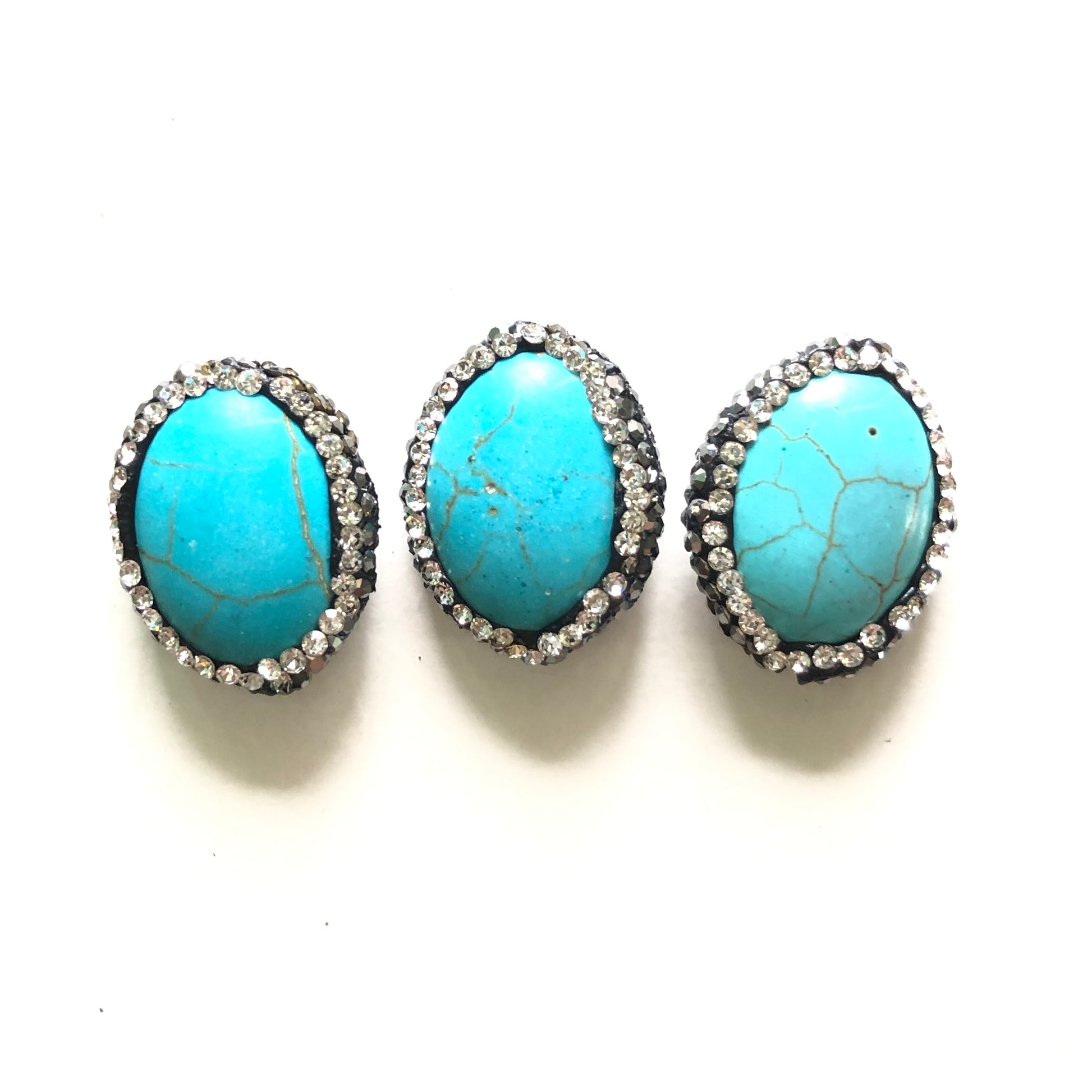 3pcs/lot 20*17mm Rhinestone Paved Oval Agate Spacers Turquoise Agate Spacers Focal Beads Charms Beads Beyond